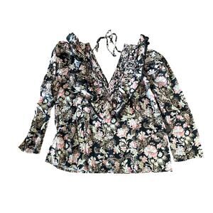 St. Roche Women's Long Sleeve Blouse, Pink Floral / Black, Sz 10 NWT